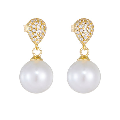 1 Pair Ig Style Sweet Water Droplets Solid Color Plating Inlay Sterling Silver Pearl Zircon 14k Gold Plated Rhodium Plated Drop Earrings