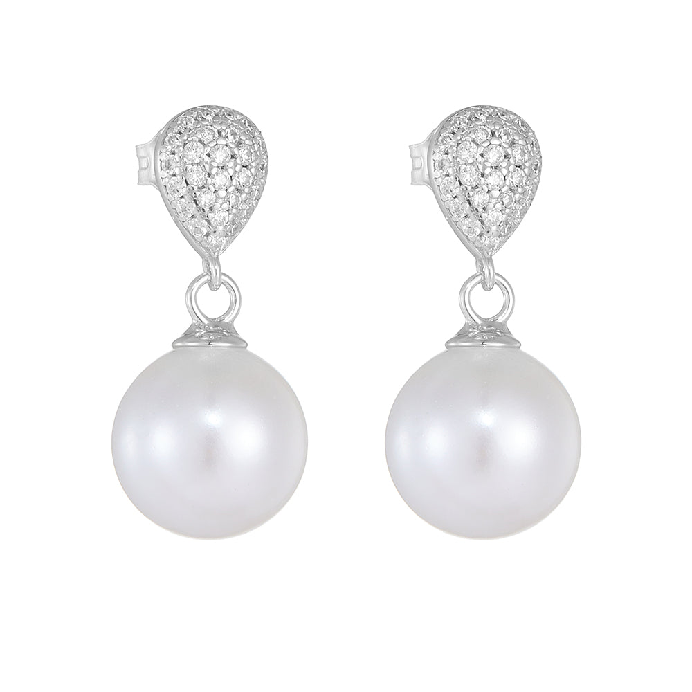 1 Pair Ig Style Sweet Water Droplets Solid Color Plating Inlay Sterling Silver Pearl Zircon 14k Gold Plated Rhodium Plated Drop Earrings