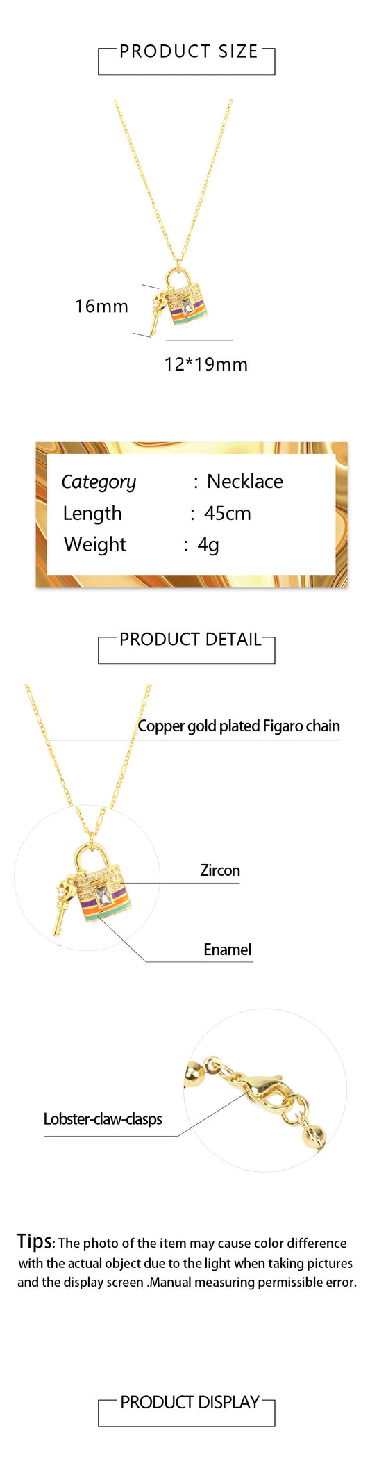 Hip-hop Simple Style Key Lock Copper 18k Gold Plated Zircon Pendant Necklace In Bulk