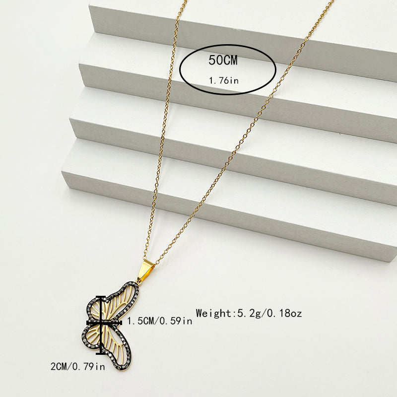 Wholesale Casual Streetwear Butterfly Stainless Steel Plating Inlay Gold Plated Zircon Pendant Necklace