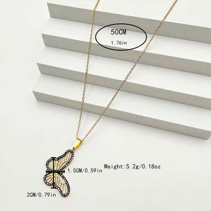 Wholesale Casual Streetwear Butterfly Stainless Steel Plating Inlay Gold Plated Zircon Pendant Necklace