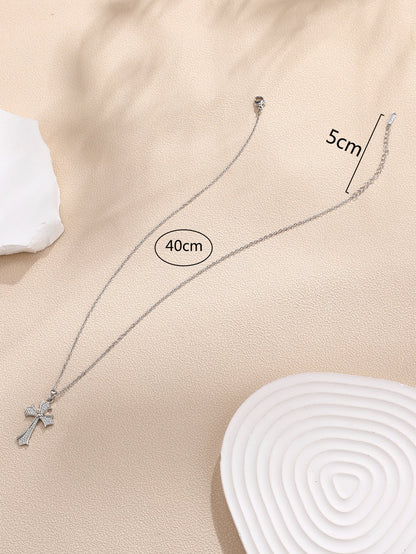 Simple Style Cross Stainless Steel Copper Zircon Pendant Necklace In Bulk