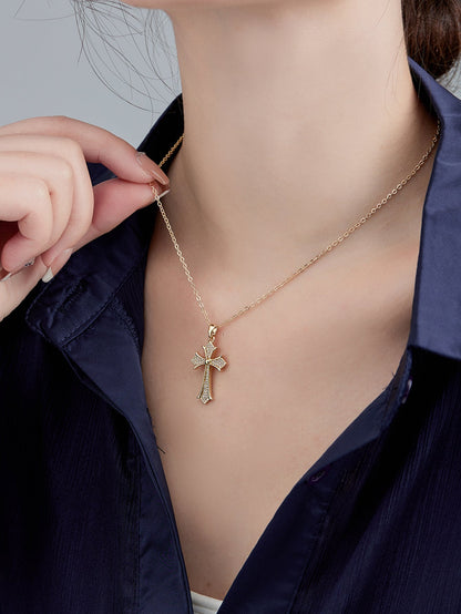 Simple Style Cross Stainless Steel Copper Zircon Pendant Necklace In Bulk