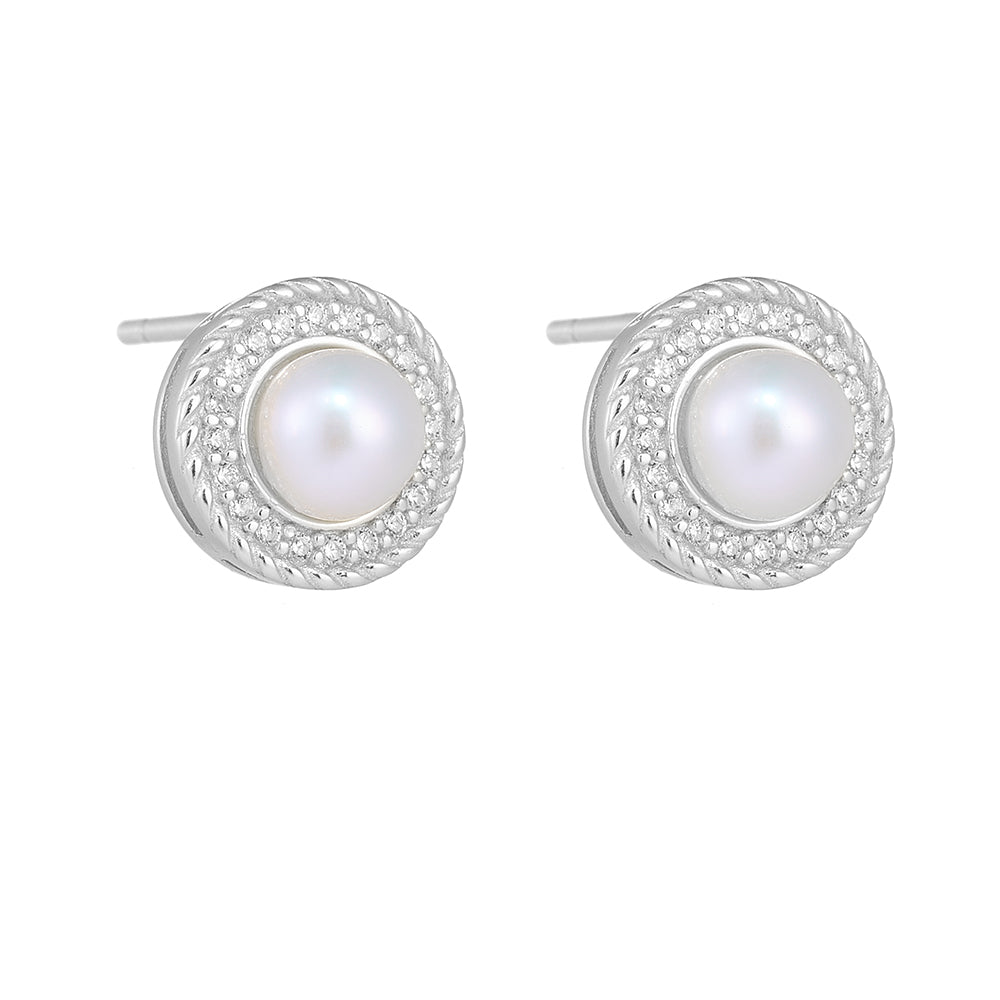 1 Pair Ig Style Sweet Round Plating Inlay Sterling Silver Pearl Zircon 14k Gold Plated Rhodium Plated Ear Studs