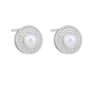 1 Pair Ig Style Sweet Round Plating Inlay Sterling Silver Pearl Zircon 14k Gold Plated Rhodium Plated Ear Studs