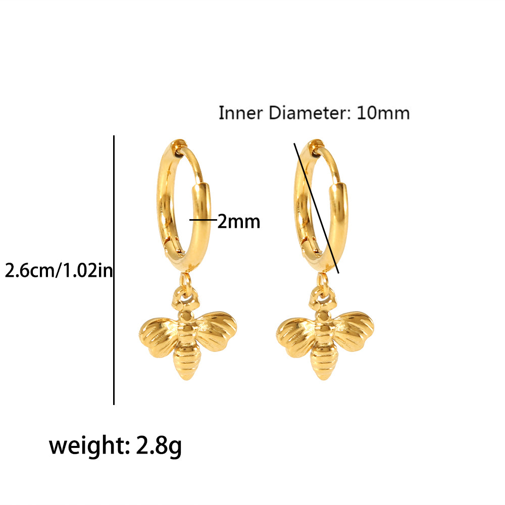 1 Pair Vintage Style Sun Bee Butterfly Polishing Plating Stainless Steel 18k Gold Plated Drop Earrings