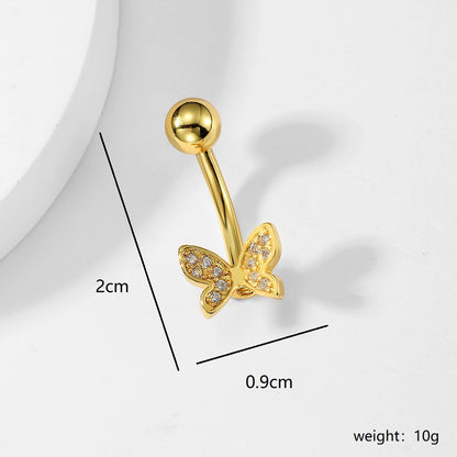 Fashion Leaf Devil's Eye Butterfly Stainless Steel Plating Zircon 18k Gold Plated Belly Ring