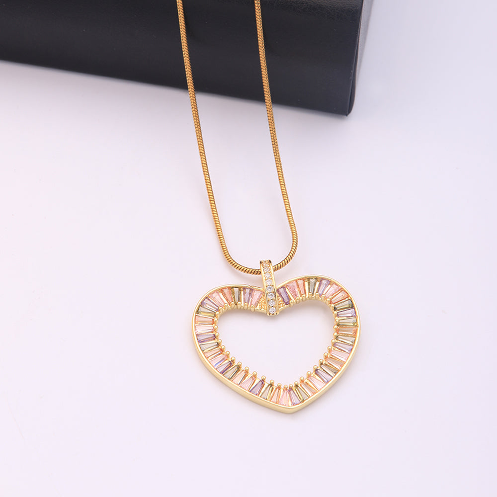 Cute Sweet Clouds Rainbow Heart Shape Artificial Crystal Titanium Steel Copper Plating Inlay Zircon 18k Gold Plated Women's Pendant Necklace