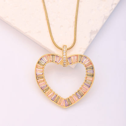 Cute Sweet Clouds Rainbow Heart Shape Artificial Crystal Titanium Steel Copper Plating Inlay Zircon 18k Gold Plated Women's Pendant Necklace