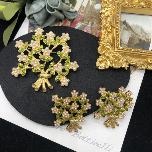 Elegant Flower Alloy Enamel Inlay Artificial Pearls Women's Earrings Brooches