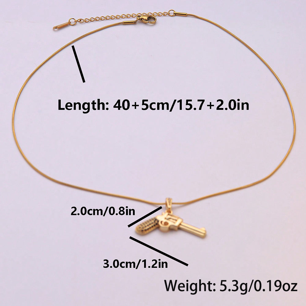 Hip-hop Rock Roman Style Pistol Artificial Crystal Steel Copper Plating Inlay Zircon 18k Gold Plated Unisex Pendant Necklace