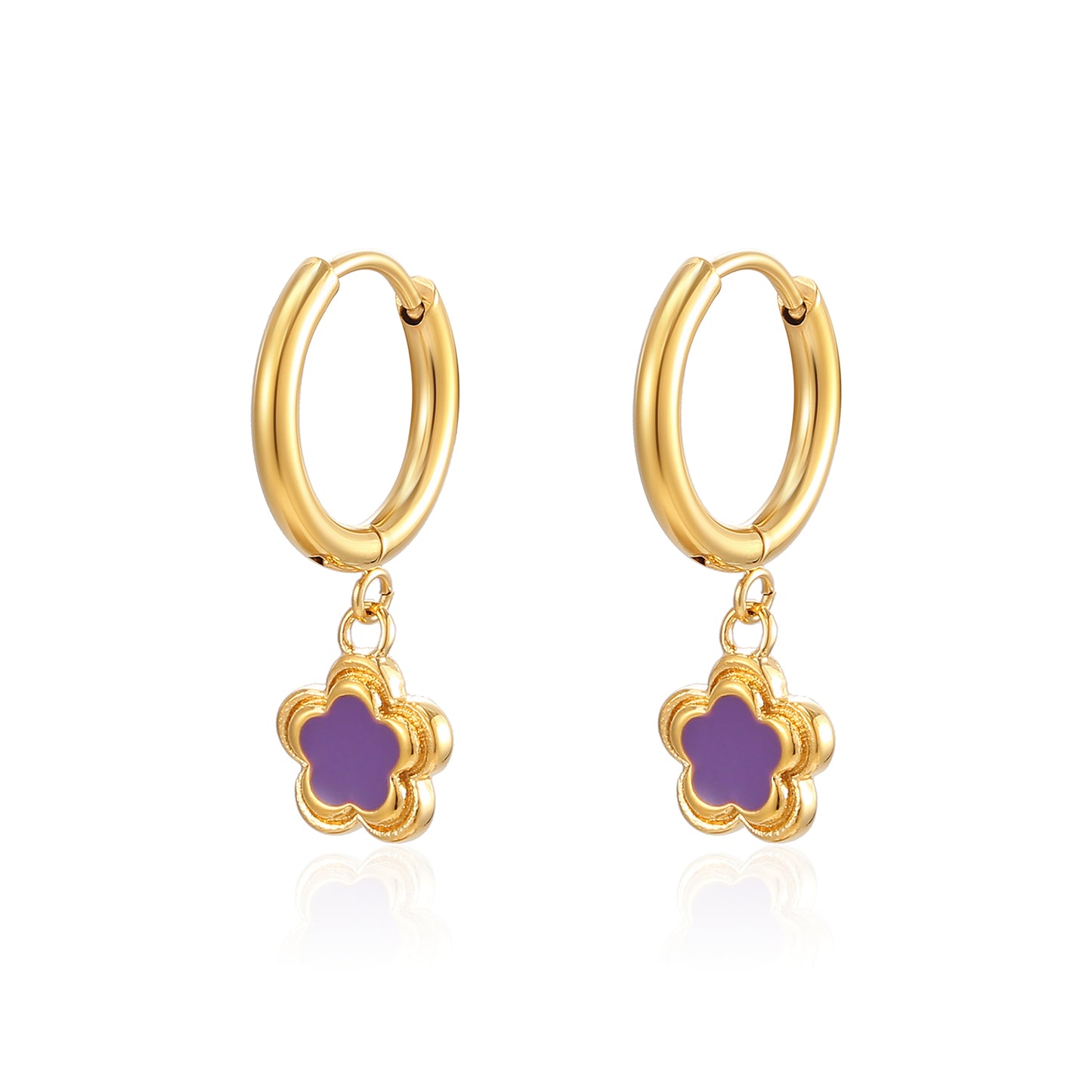 Ig Style Vintage Style Simple Style Flower Stainless Steel Epoxy Plating 18k Gold Plated Hoop Earrings