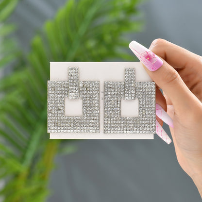 1 Pair Retro Exaggerated Square Plating Hollow Out Inlay Zinc Alloy Rhinestones Dangling Earrings