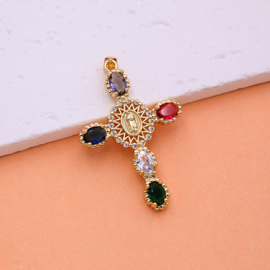 Simple Style Classic Style Cross Copper 18k Gold Plated Zircon Necklace Pendant In Bulk