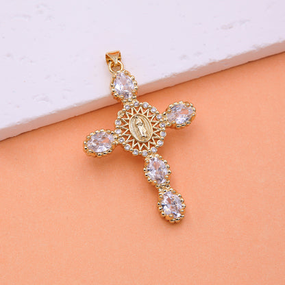 Simple Style Classic Style Cross Copper 18k Gold Plated Zircon Necklace Pendant In Bulk