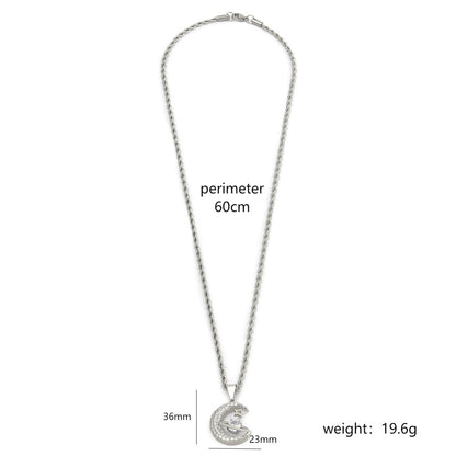 Stainless Steel 18K Gold Plated Elegant Simple Style Commute Star Moon Polishing Inlay Zircon Pendant Necklace