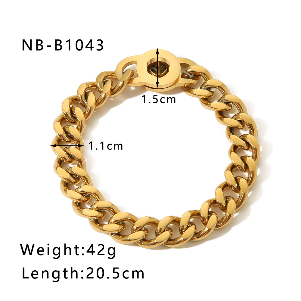 Hip-hop Retro Lock Stainless Steel Plating Chain 18k Gold Plated Bracelets