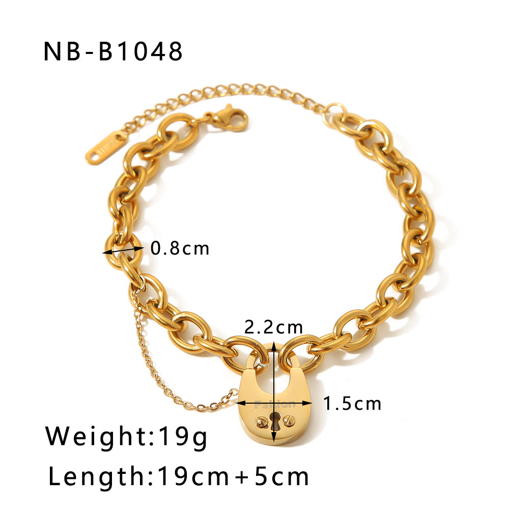 Hip-hop Retro Lock Stainless Steel Plating Chain 18k Gold Plated Bracelets