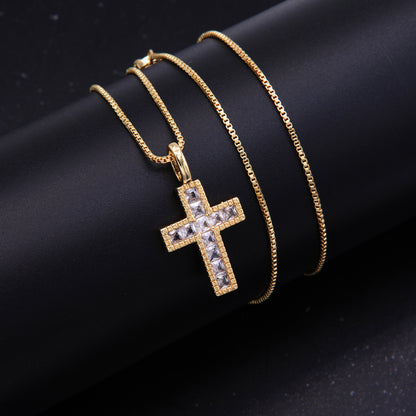 Vintage Style Cross Copper 18k Gold Plated Corundum Gem Zircon Pendant Necklace In Bulk