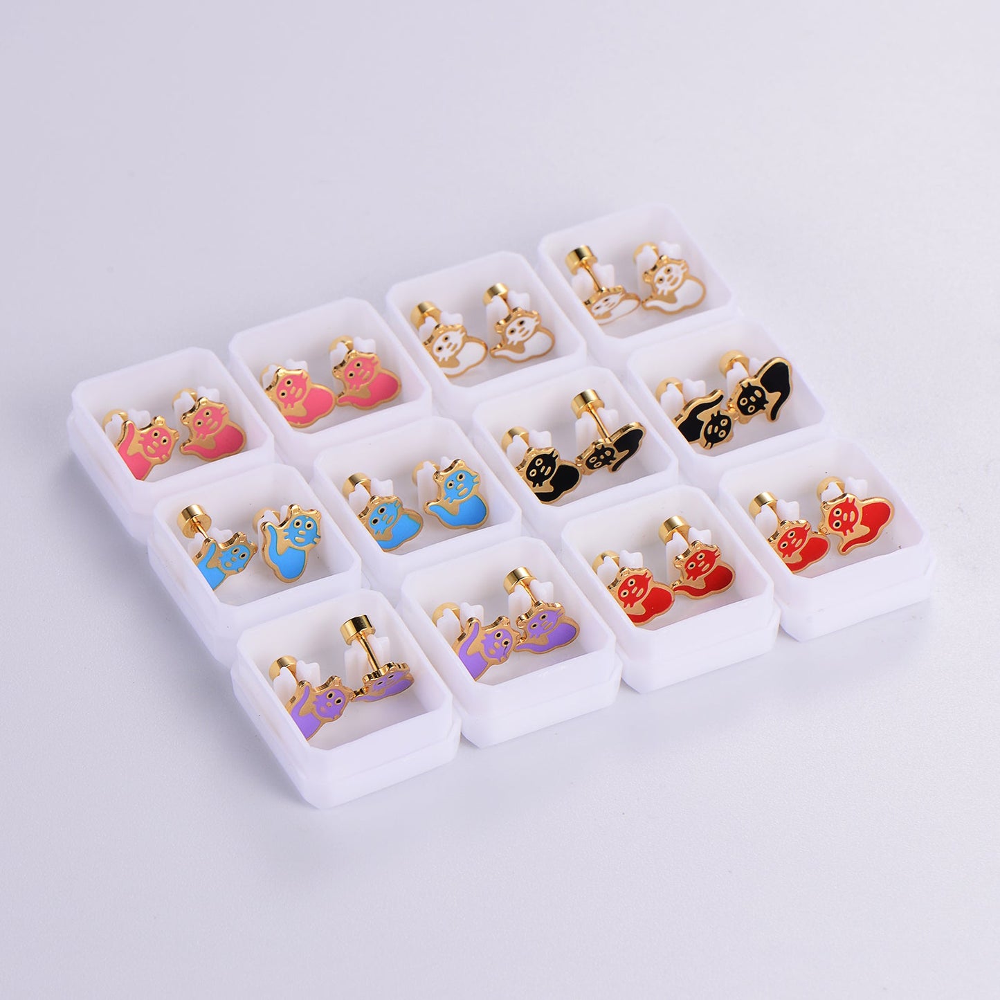 12 Pairs Casual Cute Simple Style Animal Devil's Eye Fruit Sequins Plating Inlay Stainless Steel Acrylic Turquoise Shell 18k Gold Plated Ear Studs