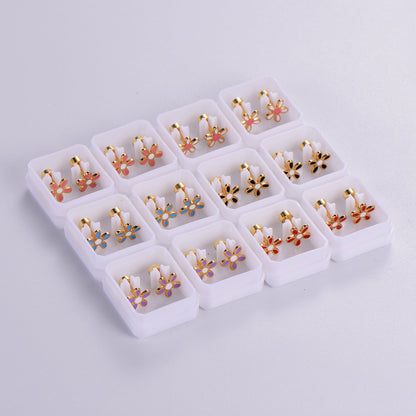 12 Pairs Casual Cute Simple Style Animal Devil's Eye Fruit Sequins Plating Inlay Stainless Steel Acrylic Turquoise Shell 18k Gold Plated Ear Studs