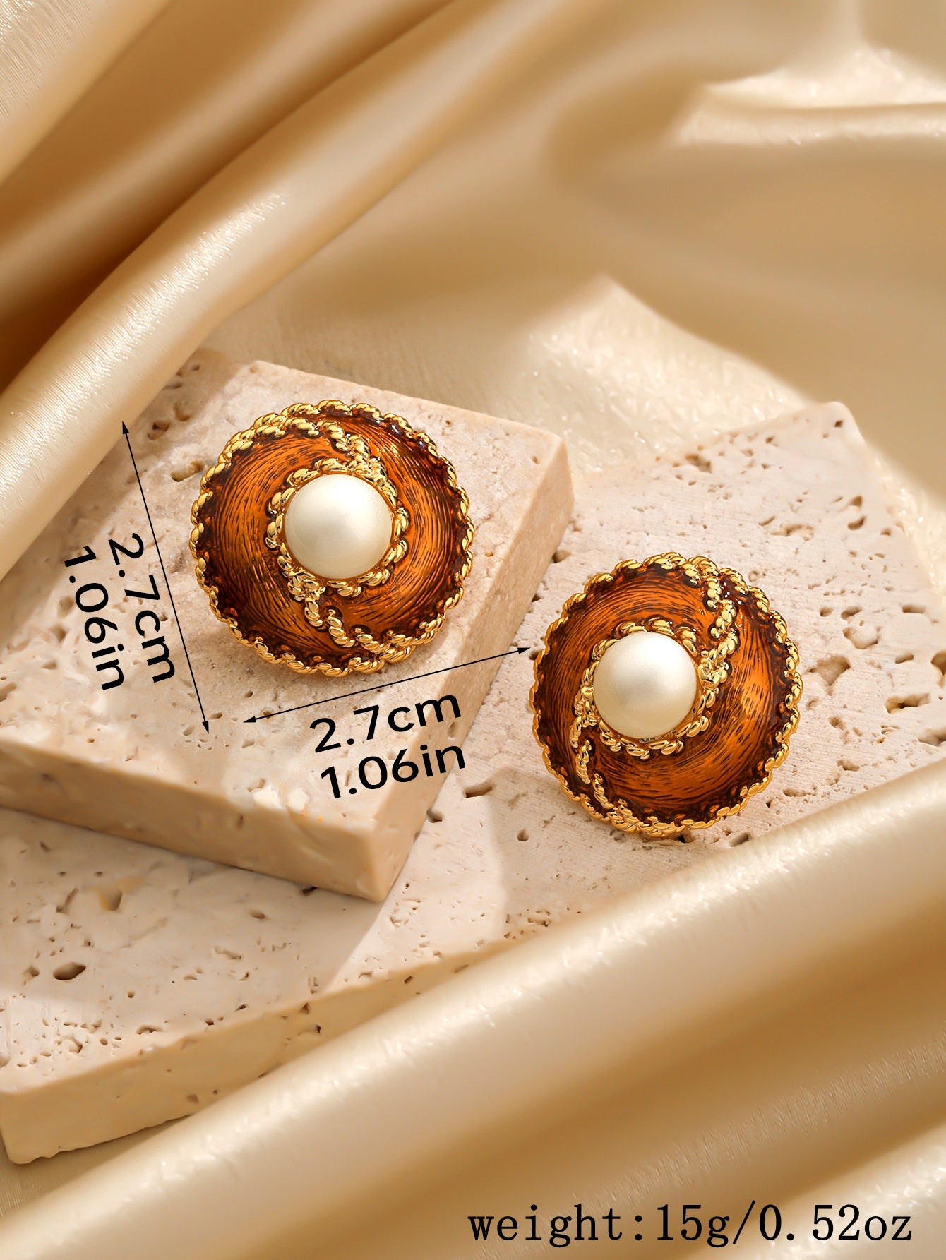 1 Pair Simple Style Commute Round Plating Inlay Copper Pearl 18k Gold Plated Ear Studs