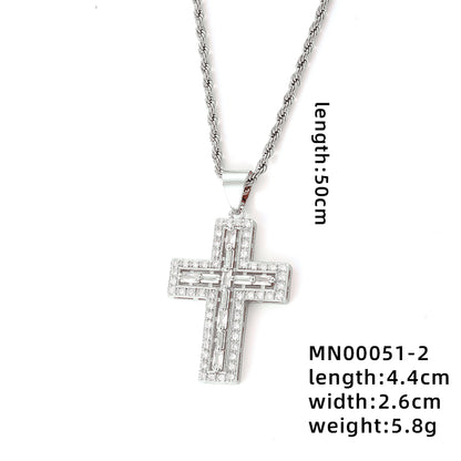 Wholesale Hip-hop Vintage Style Cross Stainless Steel Titanium Steel Plating Inlay Gold Plated Zircon Pendant Necklace