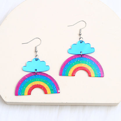 1 Pair Simple Style Clouds Rainbow Patchwork Metal Ear Hook