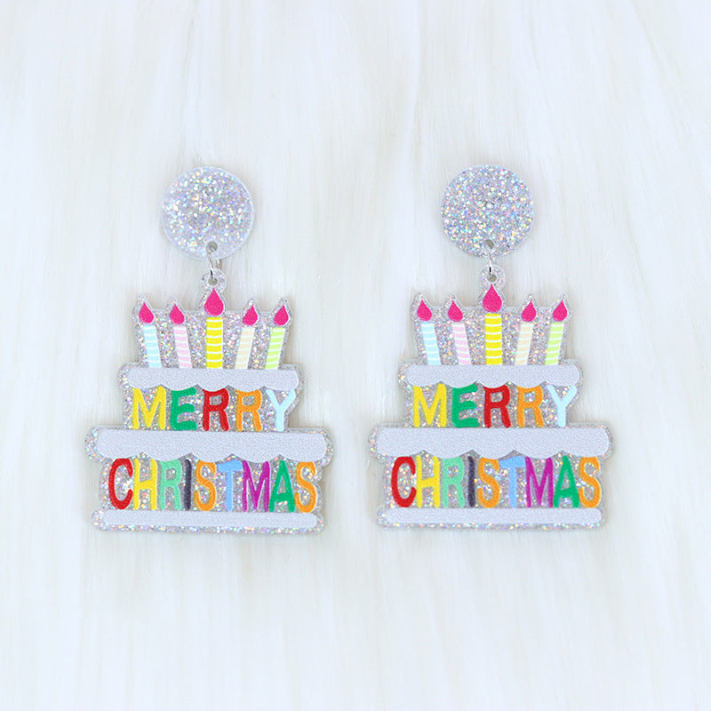 1 Pair Cute Sweet Christmas Tree Letter Star Arylic Drop Earrings