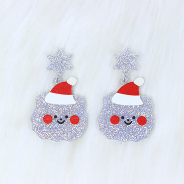 1 Pair Cute Sweet Santa Claus Candle Snowman Printing Arylic Drop Earrings