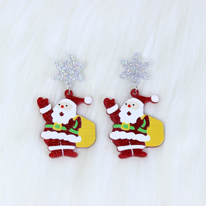 1 Pair Cute Sweet Santa Claus Candle Snowman Printing Arylic Drop Earrings