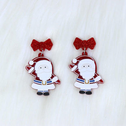 1 Pair Cute Sweet Santa Claus Candle Snowman Printing Arylic Drop Earrings