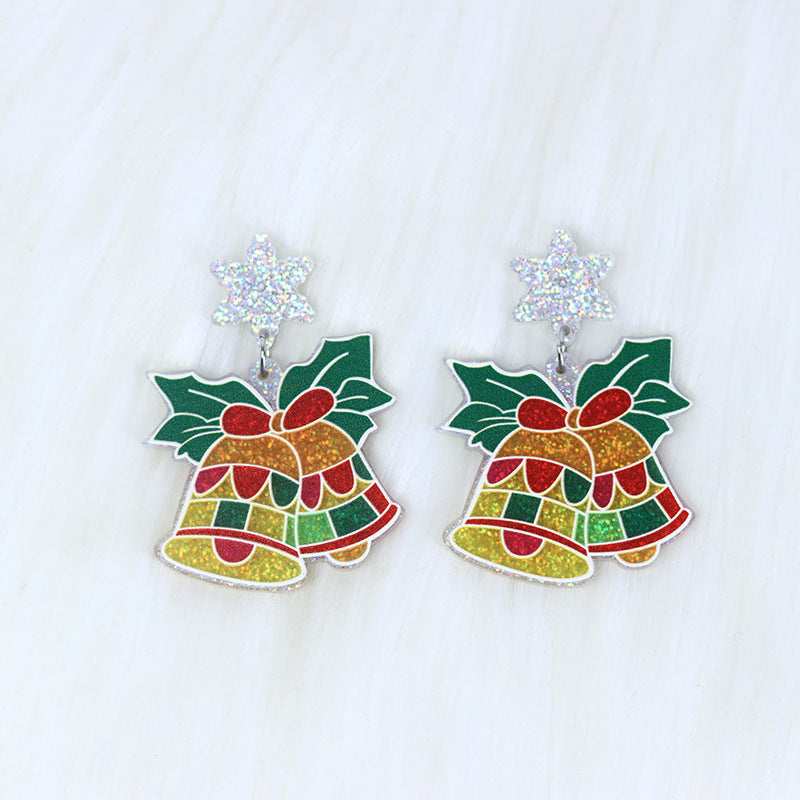 1 Pair Cute Sweet Santa Claus Candle Snowman Printing Arylic Drop Earrings