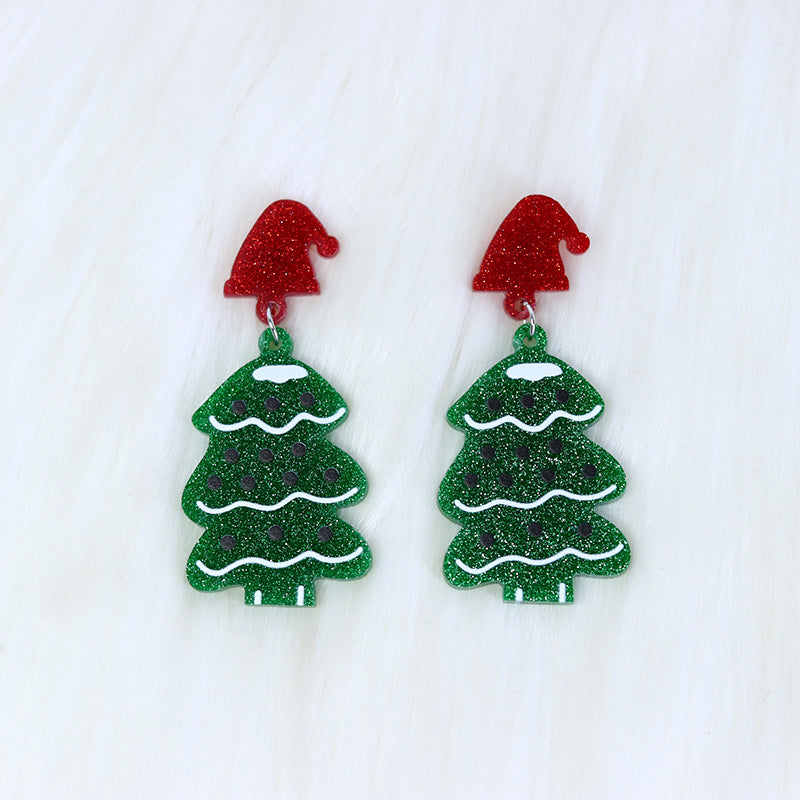 1 Pair Cute Sweet Santa Claus Candle Snowman Printing Arylic Drop Earrings