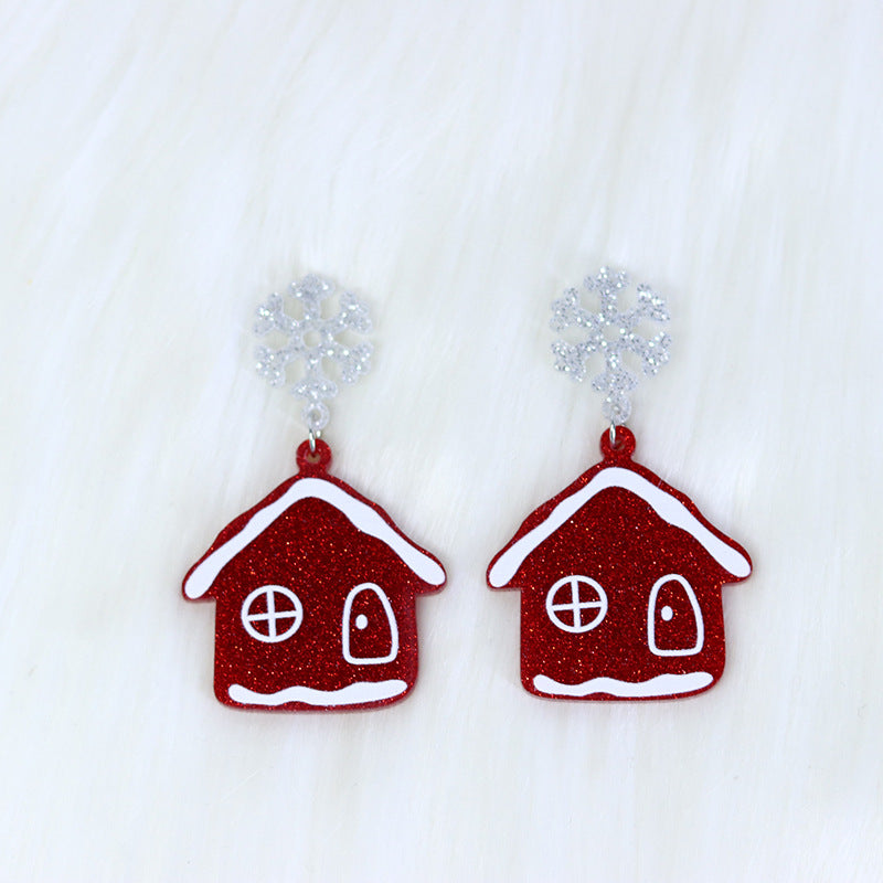 1 Pair Cute Sweet Santa Claus Candle Snowman Printing Arylic Drop Earrings