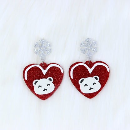 1 Pair Cute Sweet Santa Claus Candle Snowman Printing Arylic Drop Earrings