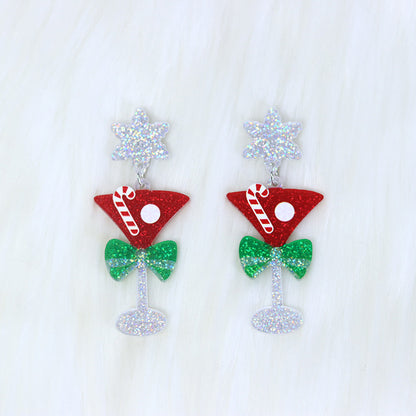 1 Pair Cute Sweet Santa Claus Candle Snowman Printing Arylic Drop Earrings