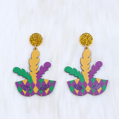 1 Pair Vintage Style Sweet Leaf Letter Crown Printing Arylic Drop Earrings