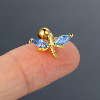 1 Piece Simple Style Classic Style Geometric Butterfly Inlay Copper Zircon Ear Studs