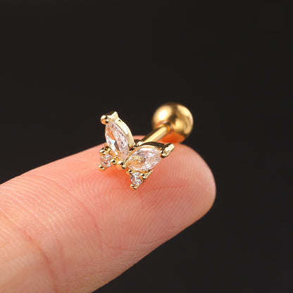 1 Piece Simple Style Classic Style Geometric Butterfly Inlay Copper Zircon Ear Studs