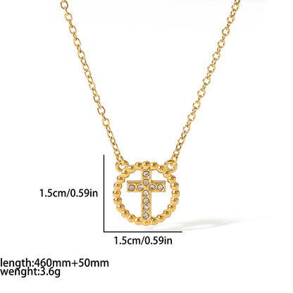 Simple Style Commute Cross Star Moon Stainless Steel Polishing Plating Inlay Zircon 18k Gold Plated Pendant Necklace