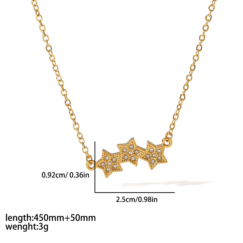 Simple Style Commute Cross Star Moon Stainless Steel Polishing Plating Inlay Zircon 18k Gold Plated Pendant Necklace