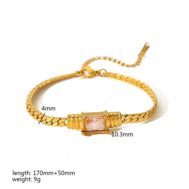 Wholesale Simple Style Commute Rectangle Stainless Steel Polishing Plating Inlay 18k Gold Plated Zircon Bracelets Necklace