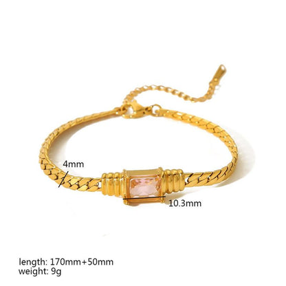 Wholesale Simple Style Commute Rectangle Stainless Steel Polishing Plating Inlay 18k Gold Plated Zircon Bracelets Necklace