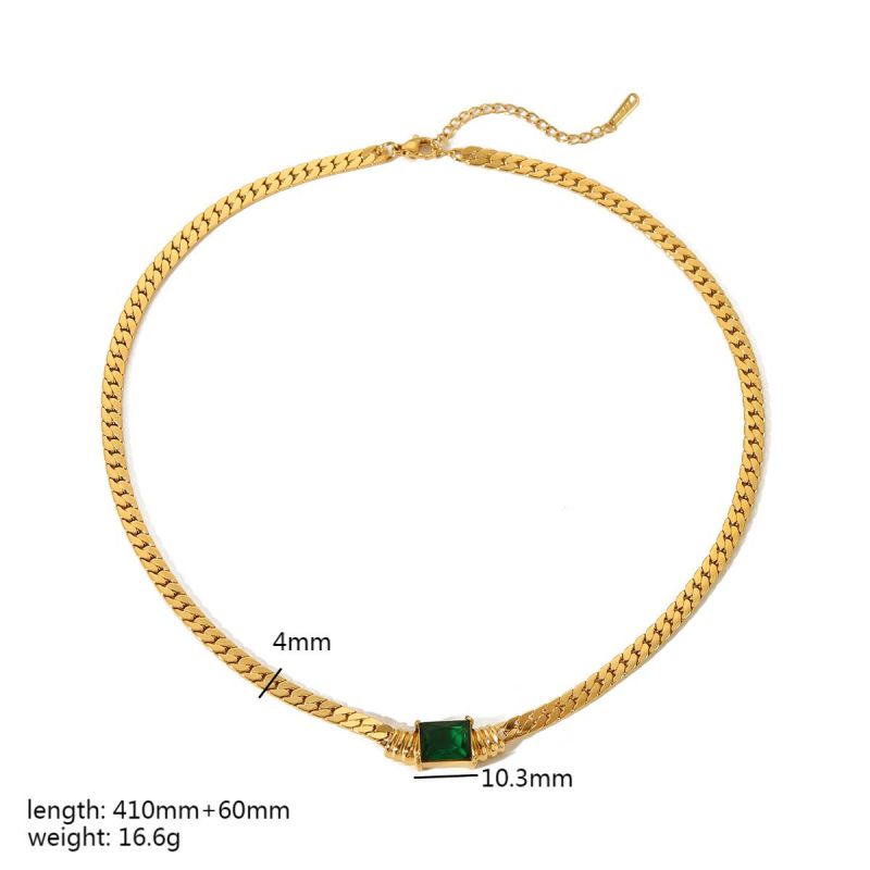 Wholesale Simple Style Commute Rectangle Stainless Steel Polishing Plating Inlay 18k Gold Plated Zircon Bracelets Necklace