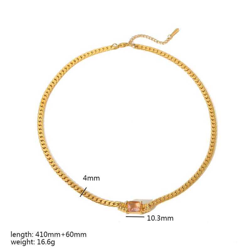 Wholesale Simple Style Commute Rectangle Stainless Steel Polishing Plating Inlay 18k Gold Plated Zircon Bracelets Necklace