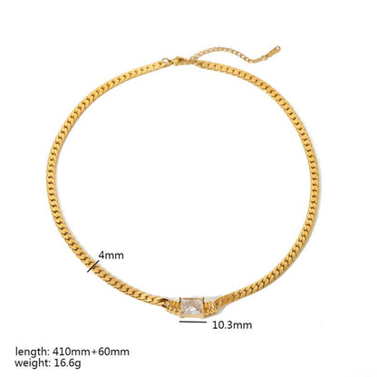 Wholesale Simple Style Commute Rectangle Stainless Steel Polishing Plating Inlay 18k Gold Plated Zircon Bracelets Necklace