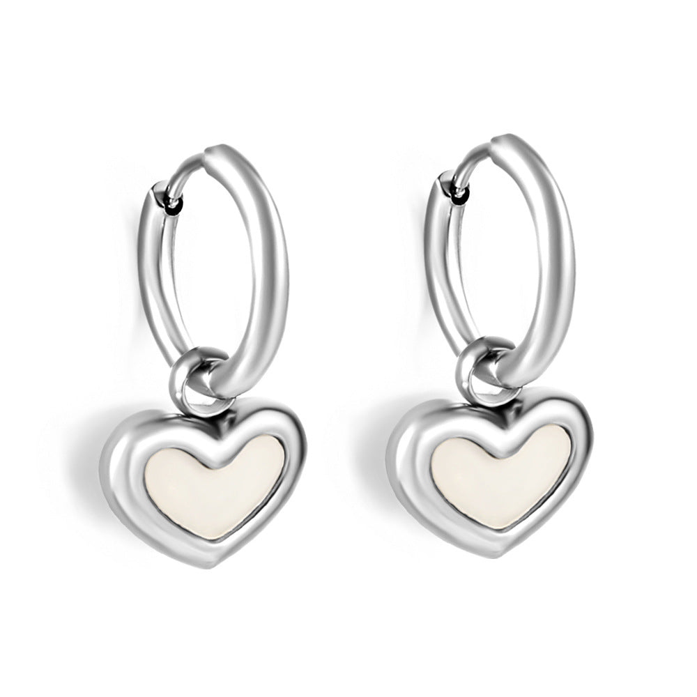 1 Pair Simple Style Heart Shape Shell Plating Inlay Stainless Steel Shell Drop Earrings