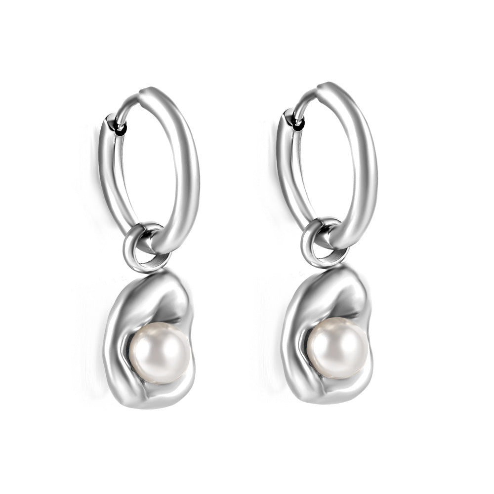 1 Pair Elegant Geometric Plating Inlay Stainless Steel Artificial Pearls Shell Drop Earrings