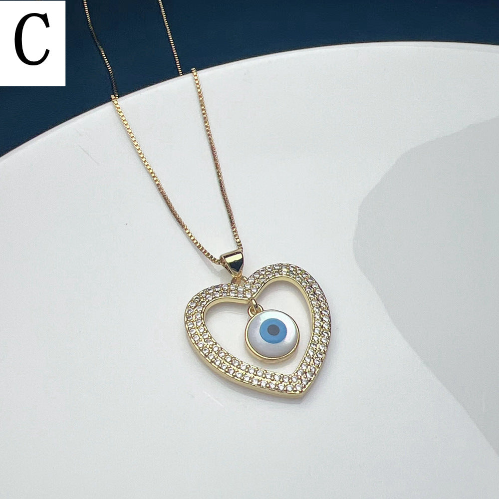 Casual Streetwear Devil's Eye Heart Shape Copper Zircon Pendant Necklace In Bulk